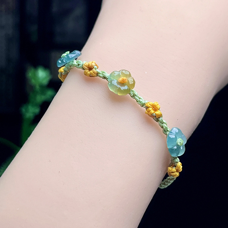 Women Accessories To Gift - Myanmar Jadeite Flower Bracelet Real Jewelry