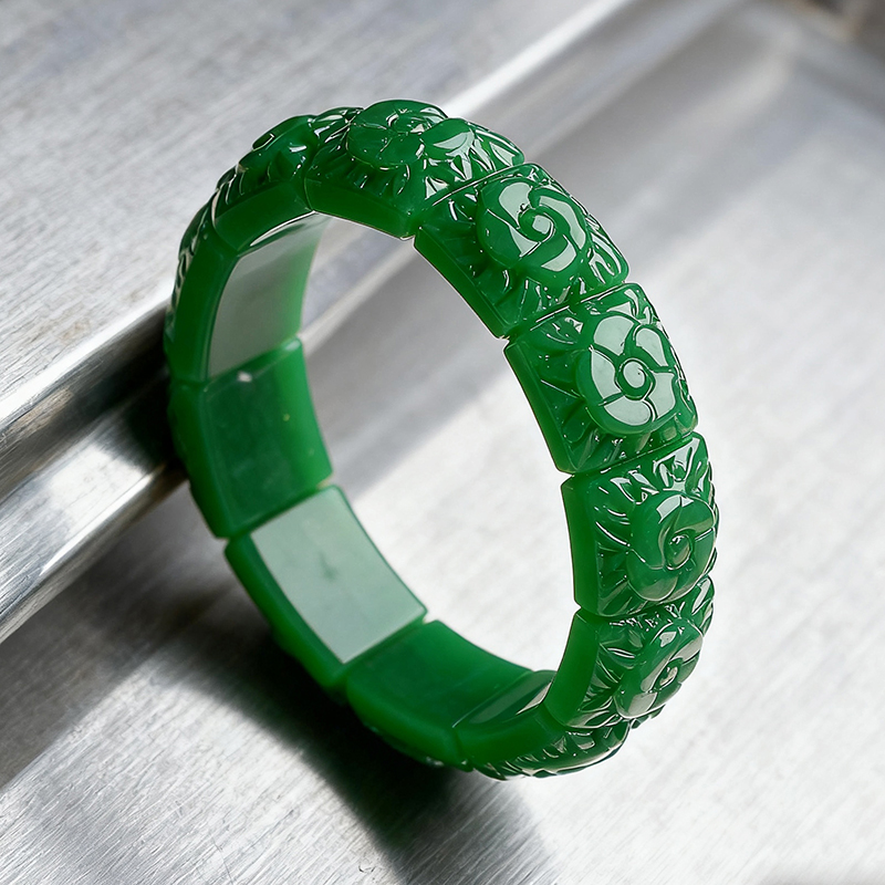 Women Accessories To Gift - Real Jade Flower Bracelet Bangle Designer