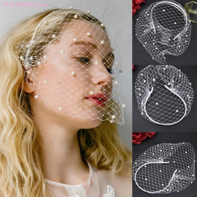 62KE Mesh Forehead Pearl Veil  - Women Accessories Description recension och pris